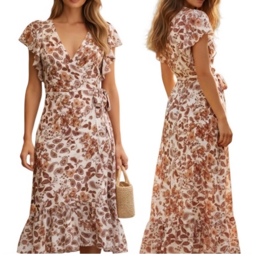 Anthropologie DREW vanilla vintage garden wrap dress